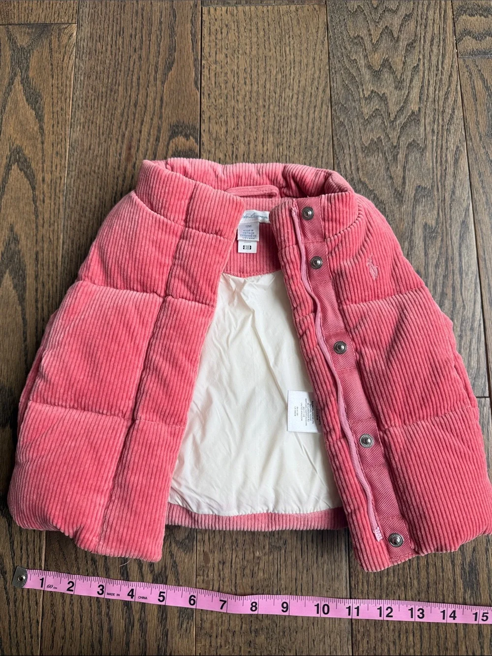 Ralph Lauren Coral Pink Corduroy Quilted Puffer Vest 9-12 months baby 1 year